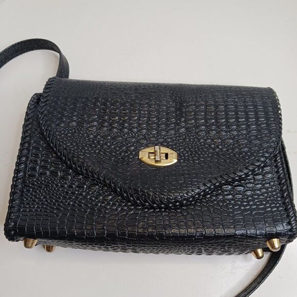 Vintage Women's Crocs Black Leather Hand Tooled Bag - Picture 14 of 15